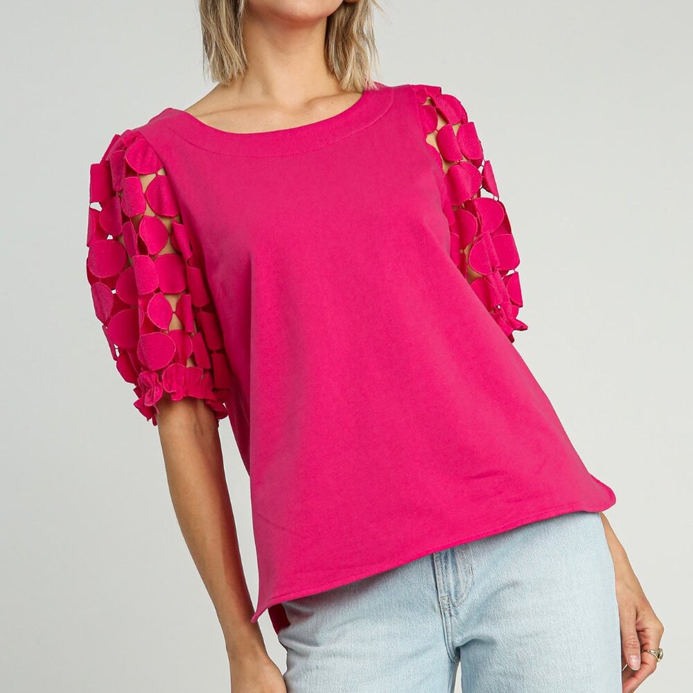 Umgee Puff Sleeve Eyelet Blouse